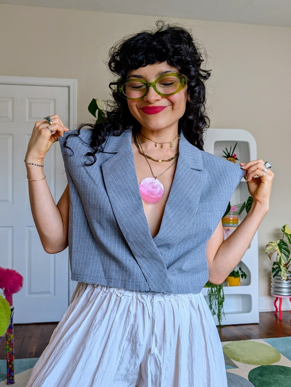 Upcycled Minosa blue gray pinstripe vest